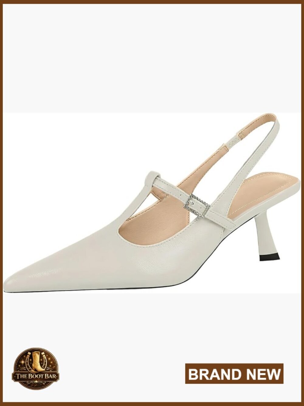 Pointed Toe Slingback Kitten Heel Pumps T-Strap Dress Shoes